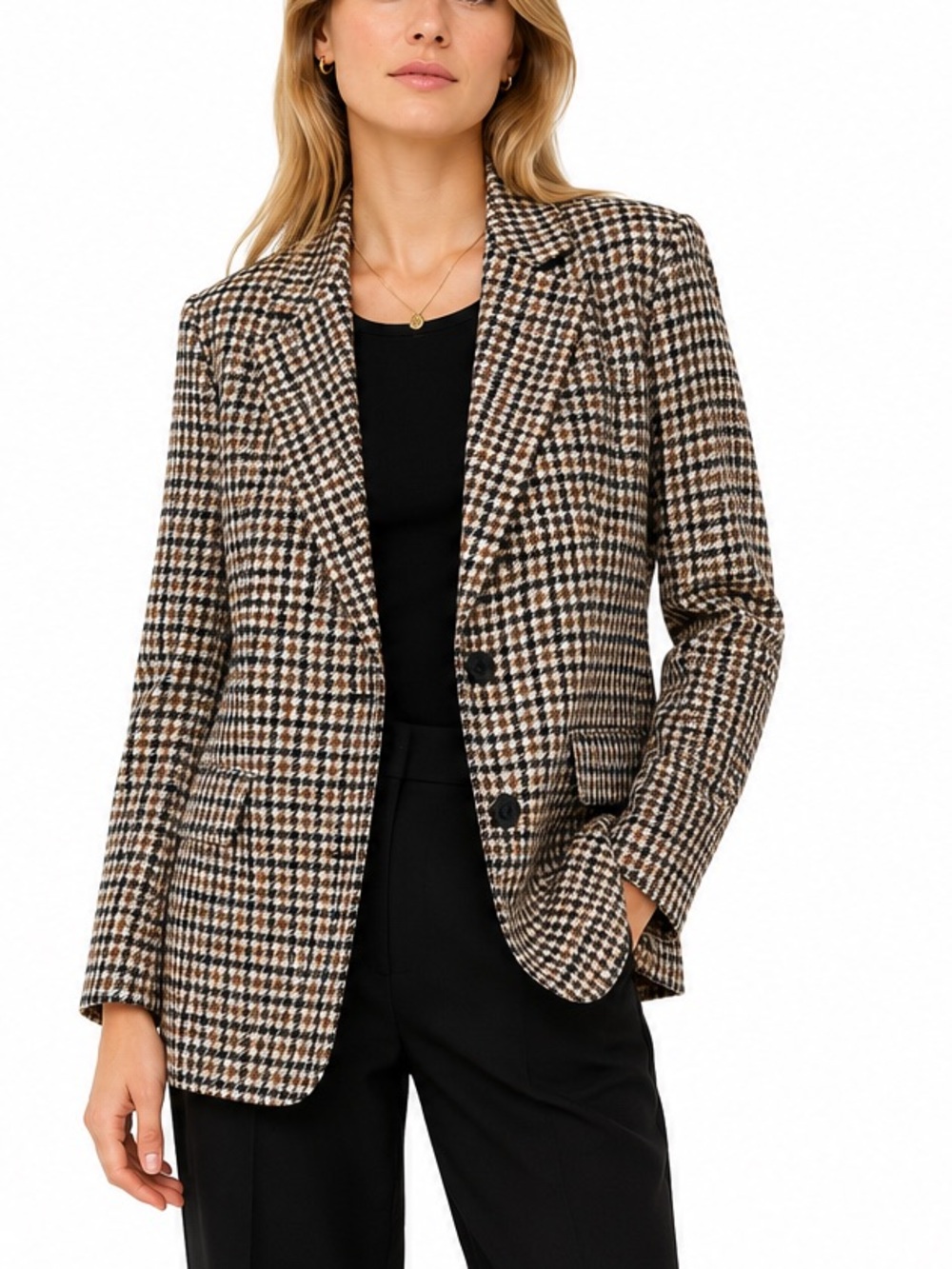 Part Two NWT Brown Check Blazer Size 10 (EU 40) | Houndstooth Career Jacket